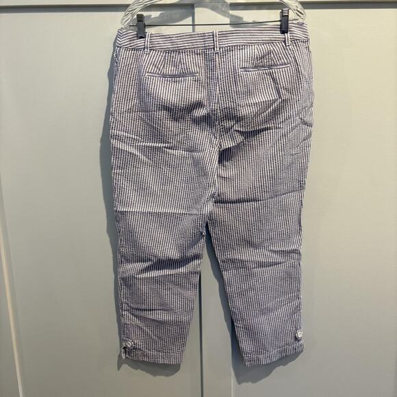 Talbots Pants Womens 12 Blue White Perfect Crop Seersucker Striped Ankle Capri - Picture 7 of 15